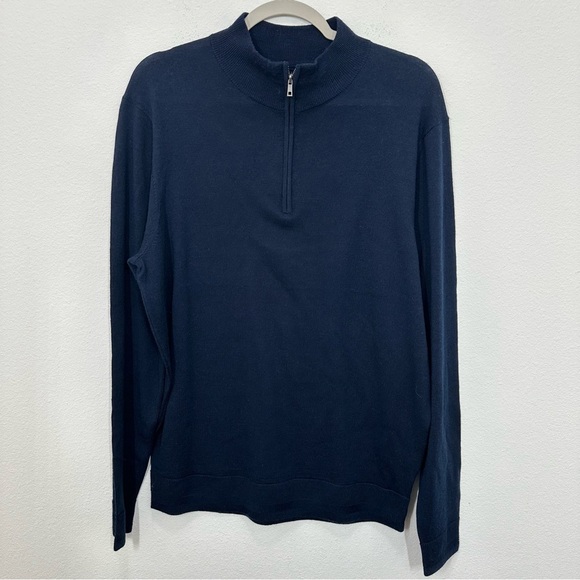 Lachlan British Inspired Men's XL Navy Blue 100% Merino Wool Quarter Zip Sweater - Picture 1 of 5